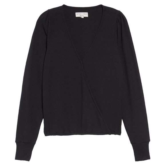 NWT Madewell Puff Sleeve Faux Wrap Top in Black - Picture 3 of 3